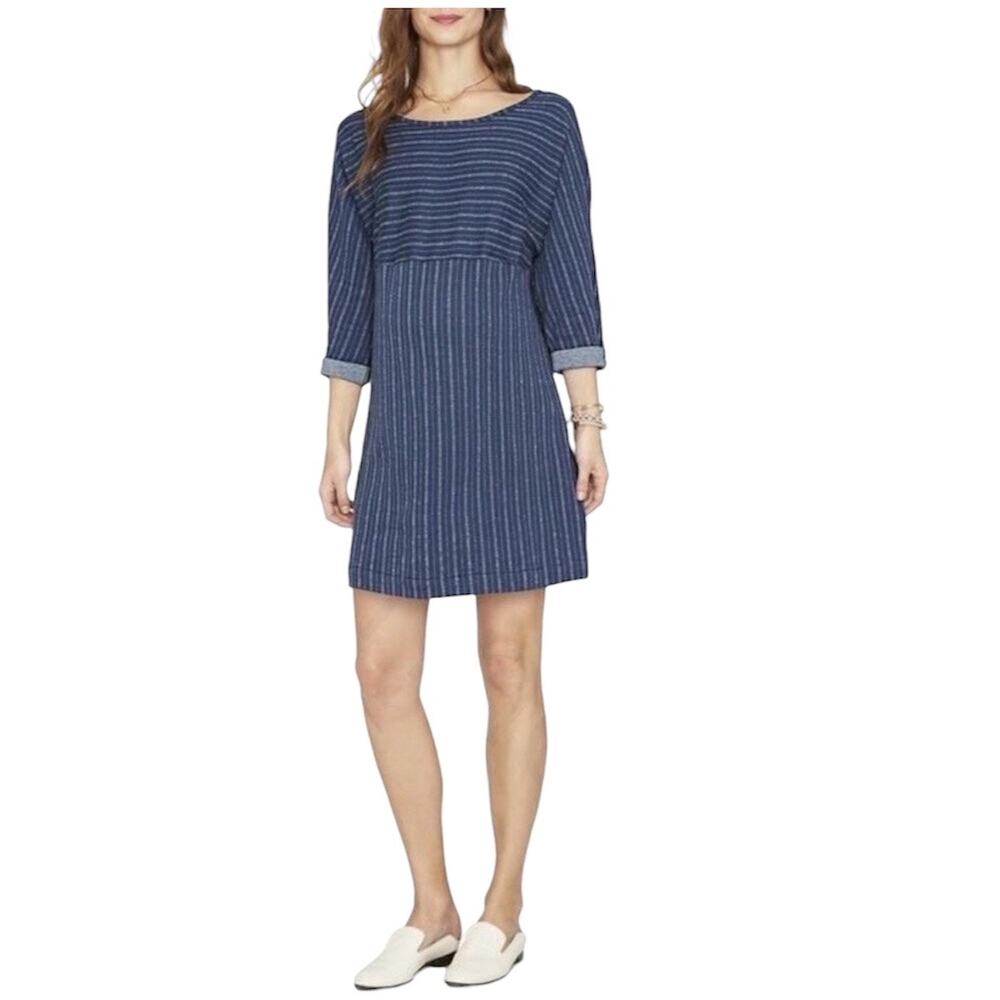 HATCH Maternity Cotton Silk Blend Long Sleeve Stripe Mini Dress Navy Blue 1/ Sm